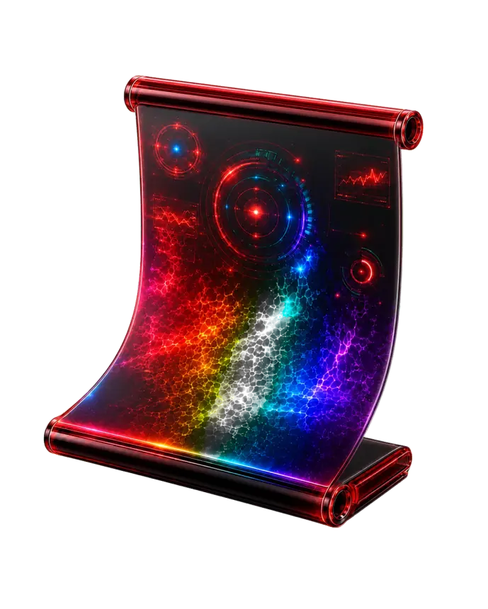 Ringo Stolas — fully deployed crimson glass scroll display
