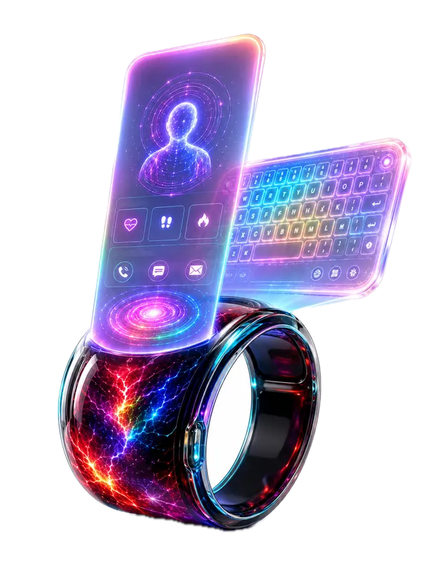 Ringo Band projecting phone panel and keyboard simultaneously, full color